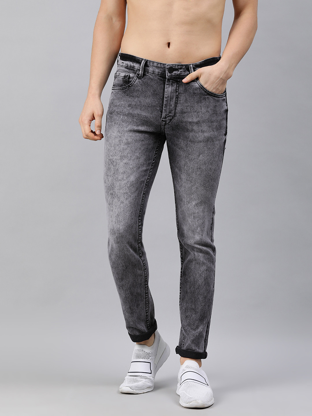 Buy HERE&NOW Men Black Slim Fit Heavy Fade Stretchable Jeans Jeans