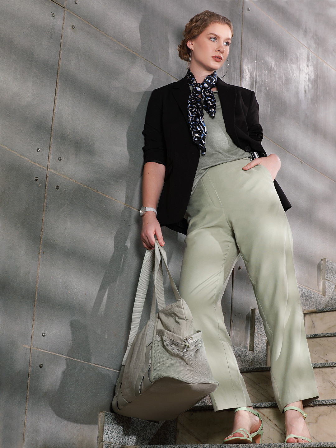 Buy MANGO Women Green Solid Straight Fit Sustainable Regular Trousers