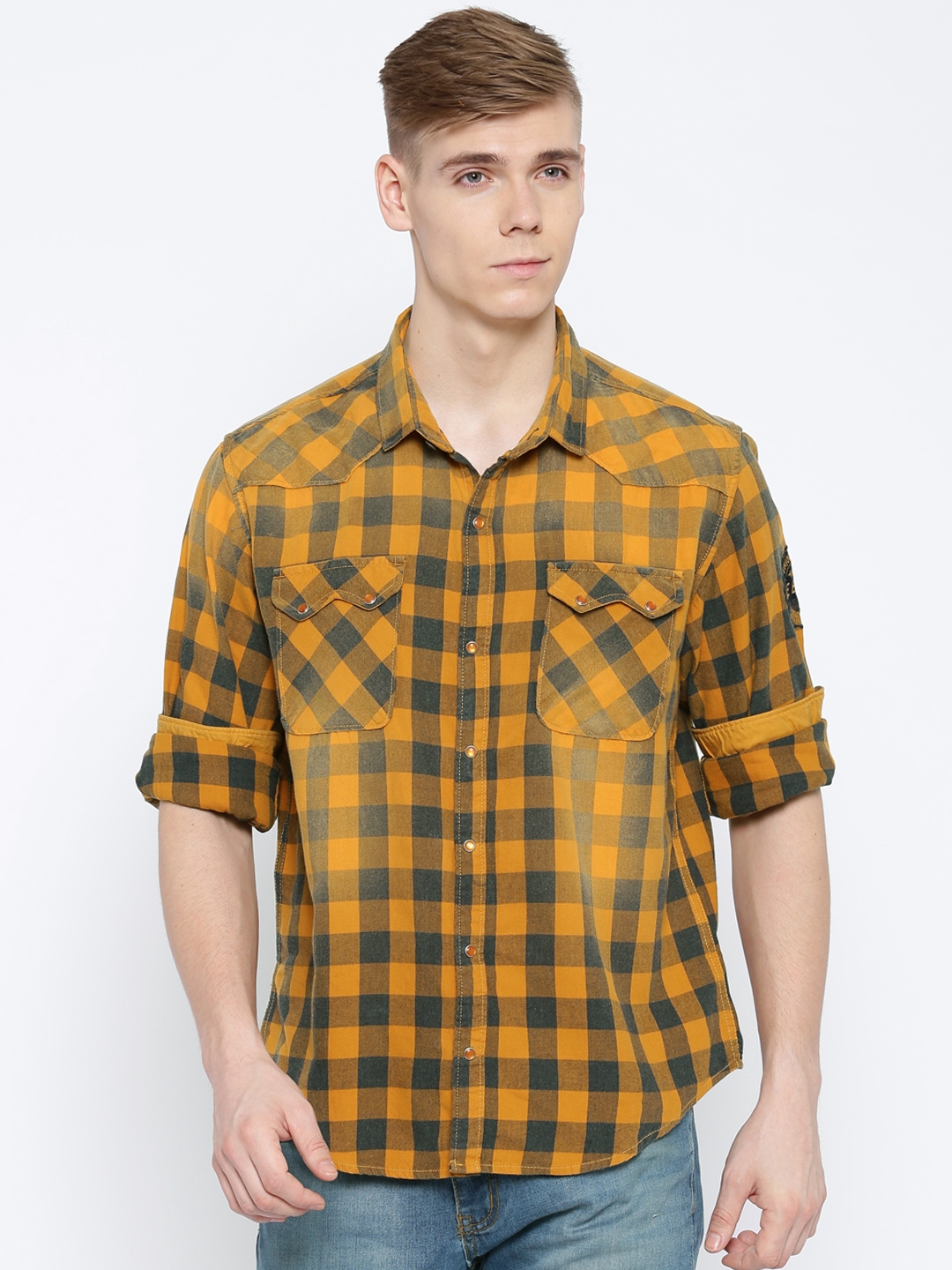 Buy Le Bison Orange Checked Casual Shirt - Shirts for Men 1414560 | Myntra