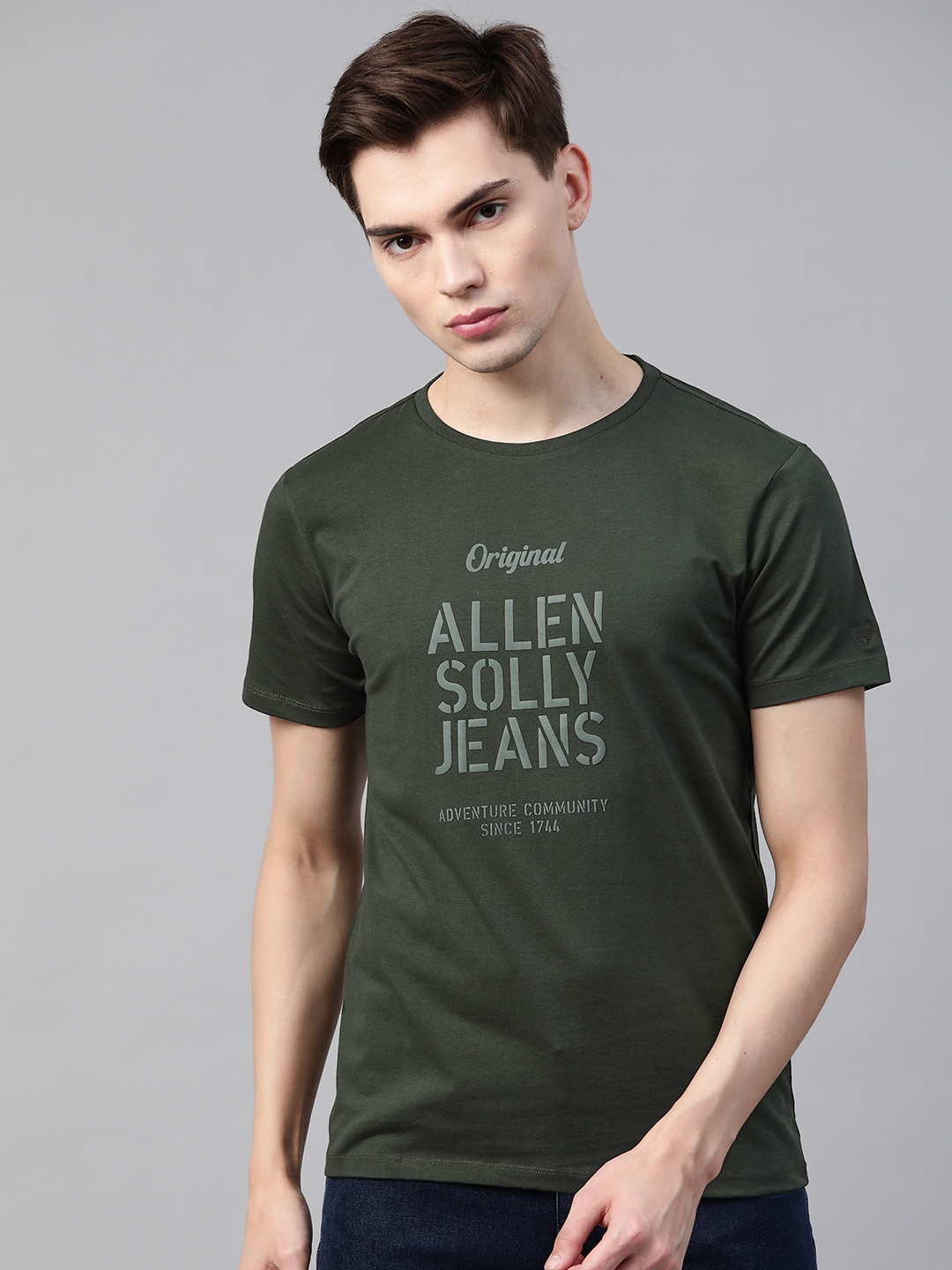 Buy Allen Solly Sport Men Olive Green Brand Logo Printed T Shirt ...