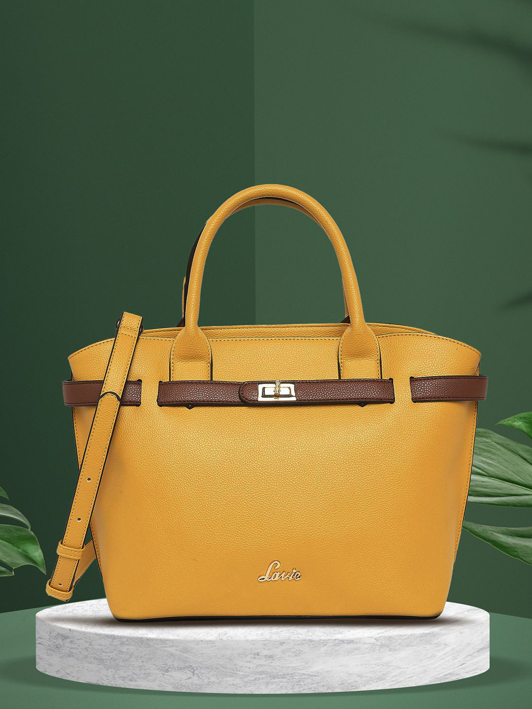 Buy Lavie Fallon Mustard Yellow Solid Structured Handheld Bag