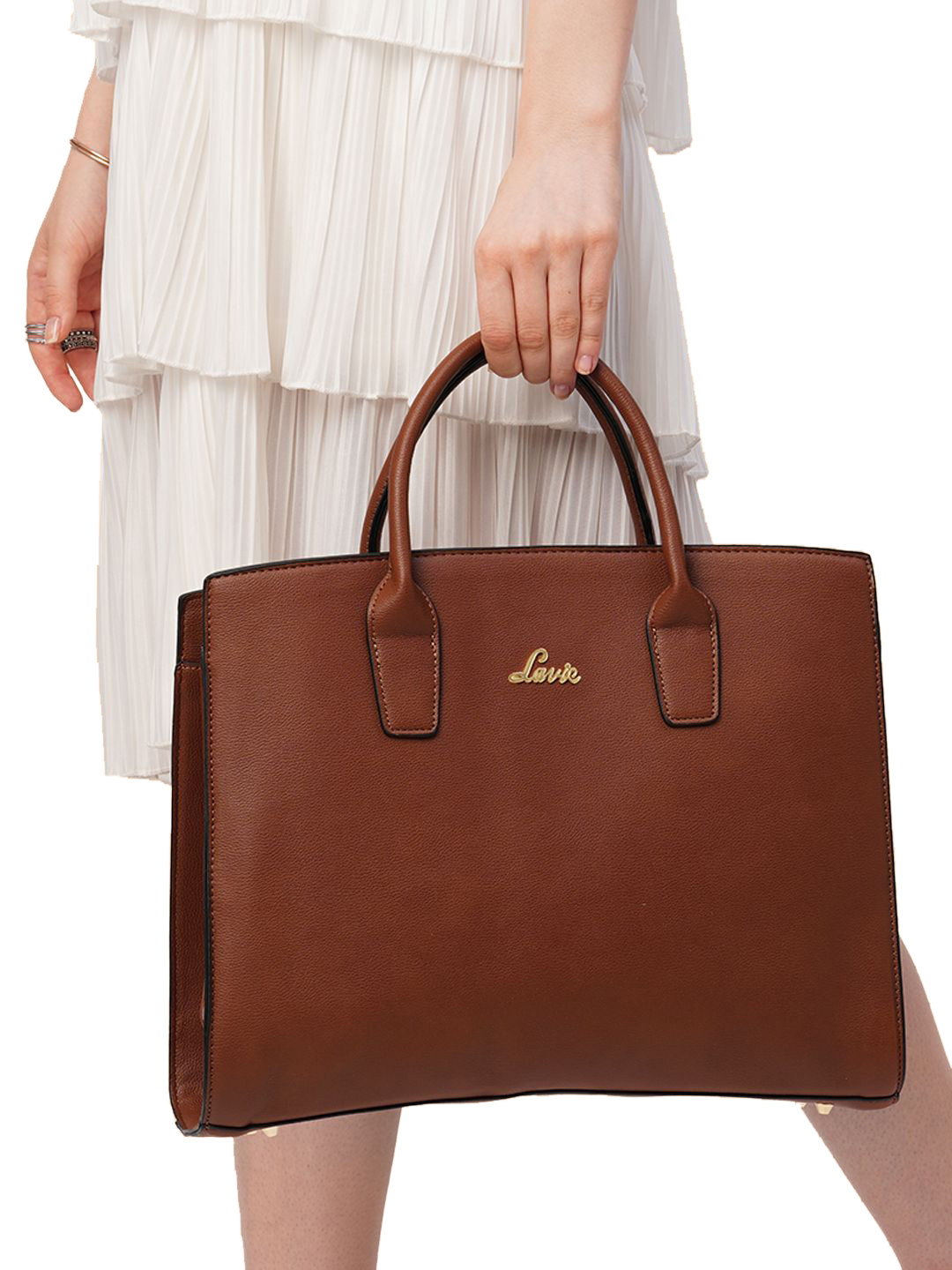 Buy Lavie Ellon Women Tan Brown Solid 15 Inch Laptop Bag With