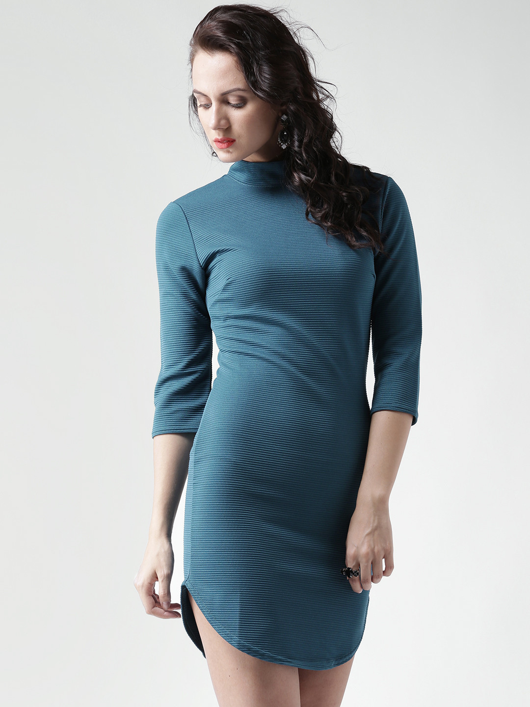 Buy Boohoo Teal Blue Self Striped Bodycon Dress - Dresses for Women 1415176 | Myntra