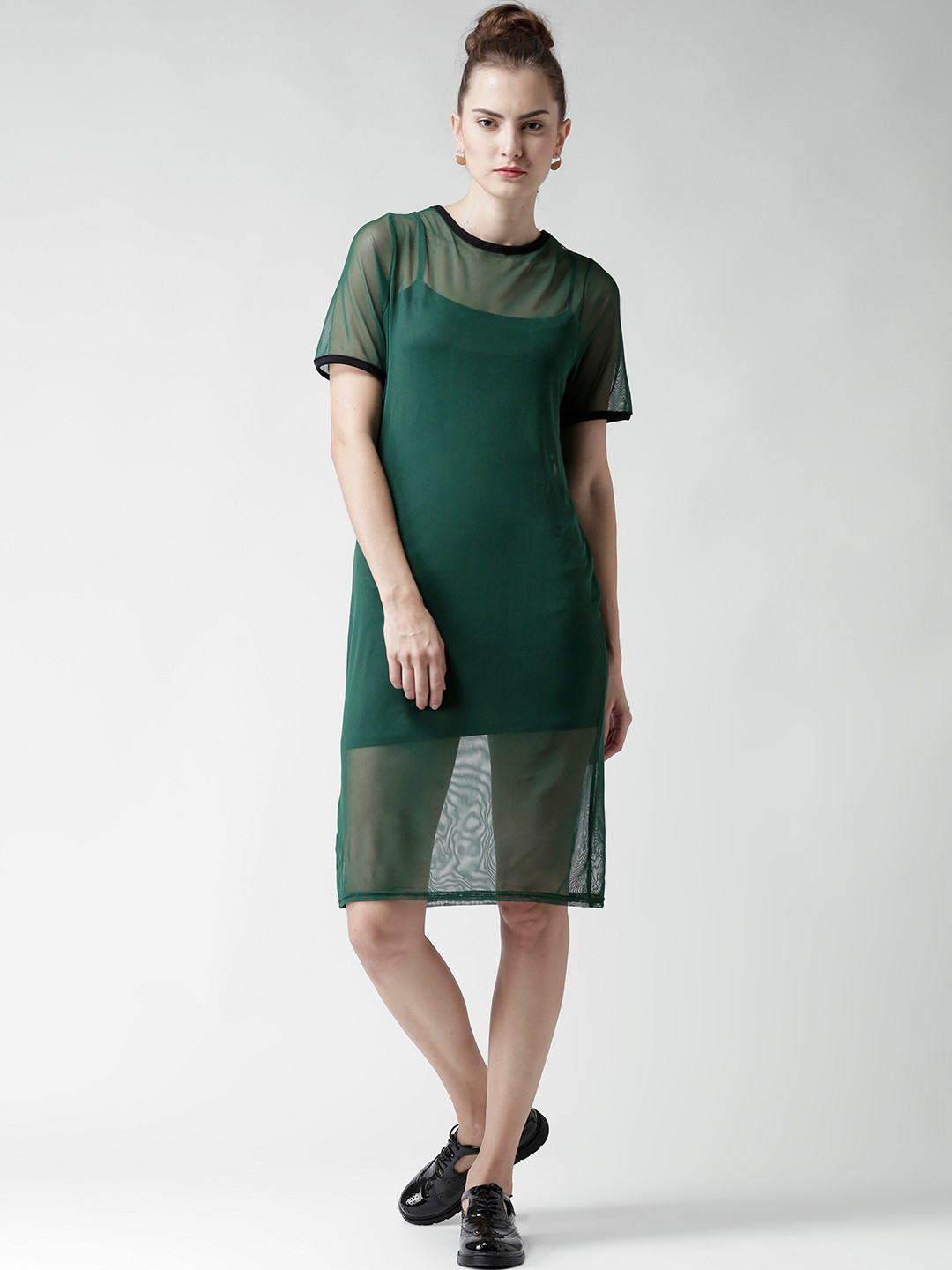 Buy Boohoo Green Mesh Shift Dress - Dresses for Women 1415237 | Myntra