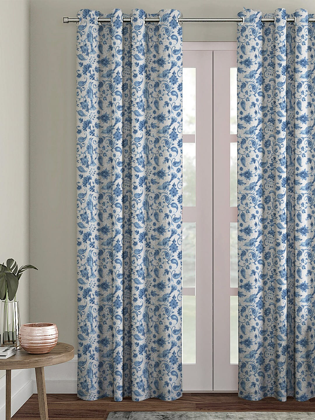 Buy HOUZZCODE White & Blue Single Black Out Curtain Curtains And