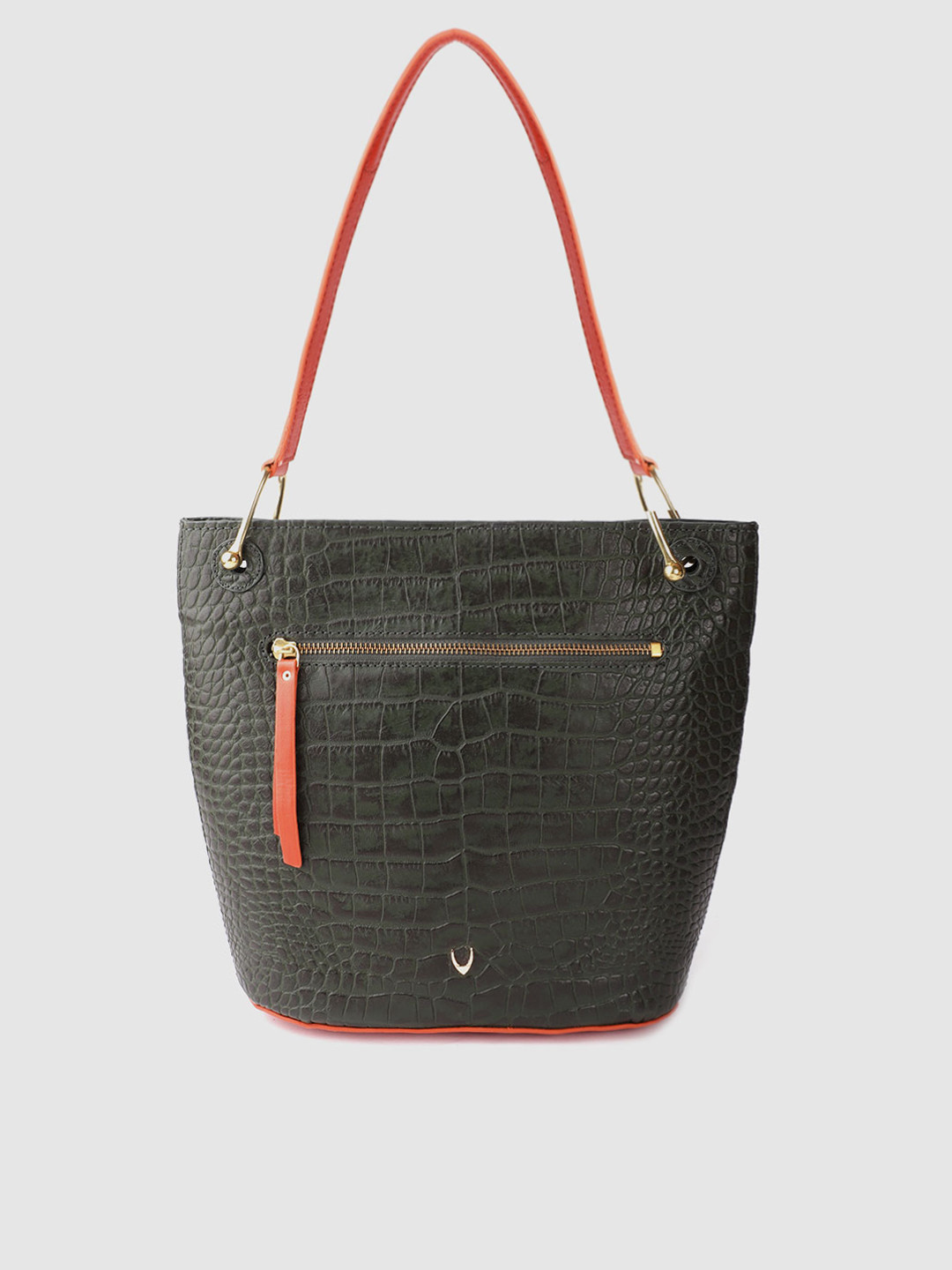 Buy Hidesign Dark Green Croc Textured Leather Handcrafted Structured