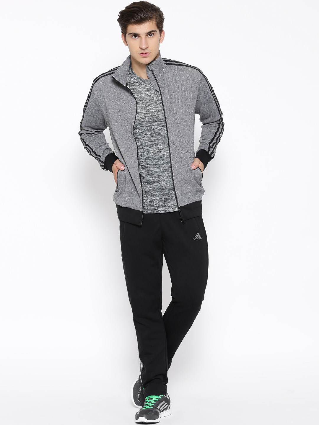 Buy ADIDAS Grey & Black Interlock Tracksuit - Tracksuits ...