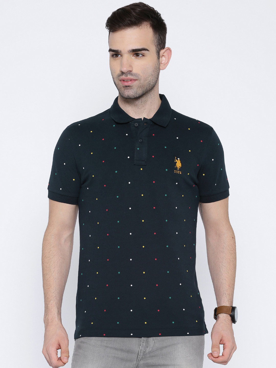 Buy U.S. Polo Assn. Navy Printed Polo T Shirt Tshirts for Men 1417341