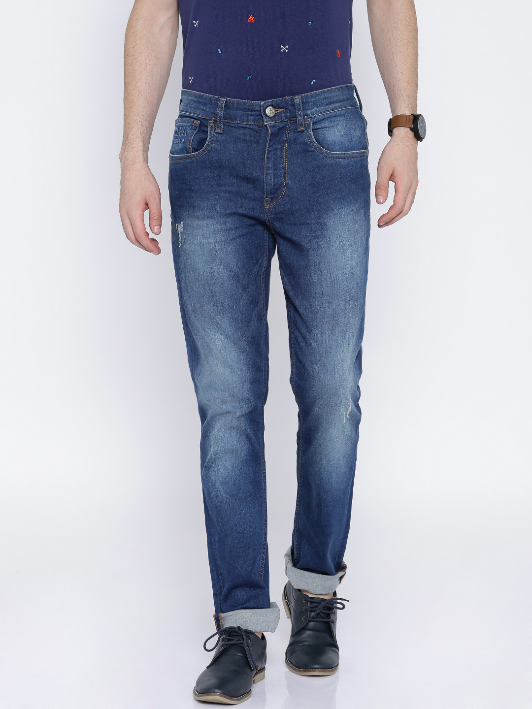 Buy U.S. Polo Assn. Blue Washed Delta Slim Tapered Fit Stretchable