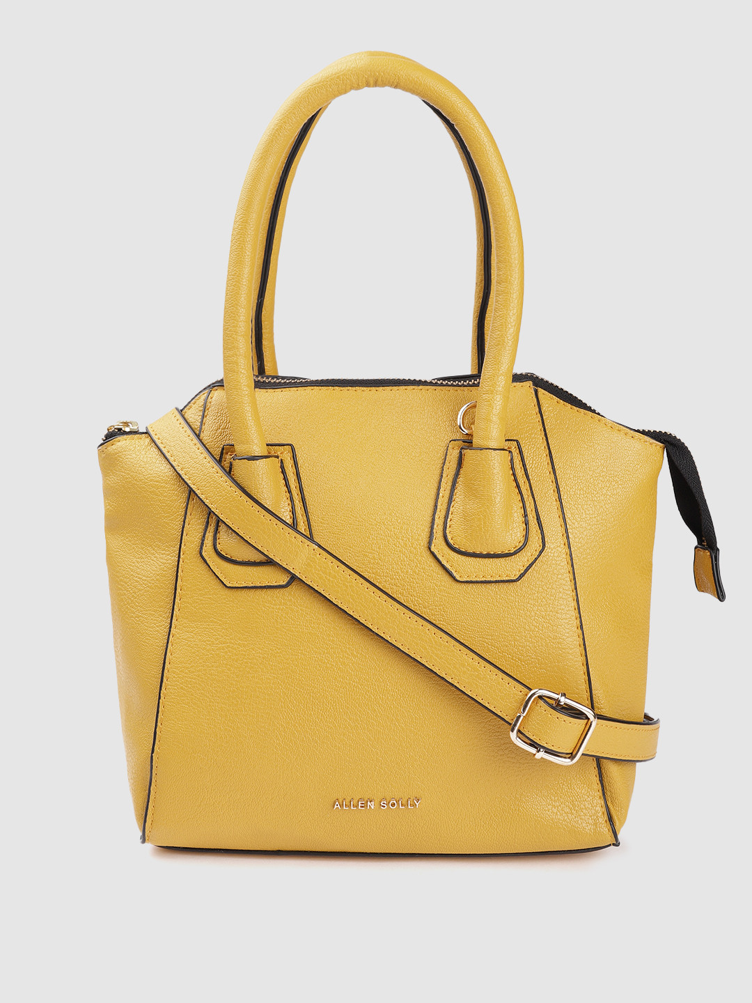Buy Allen Solly Mustard Yellow Solid Handheld Bag Handbags for Women