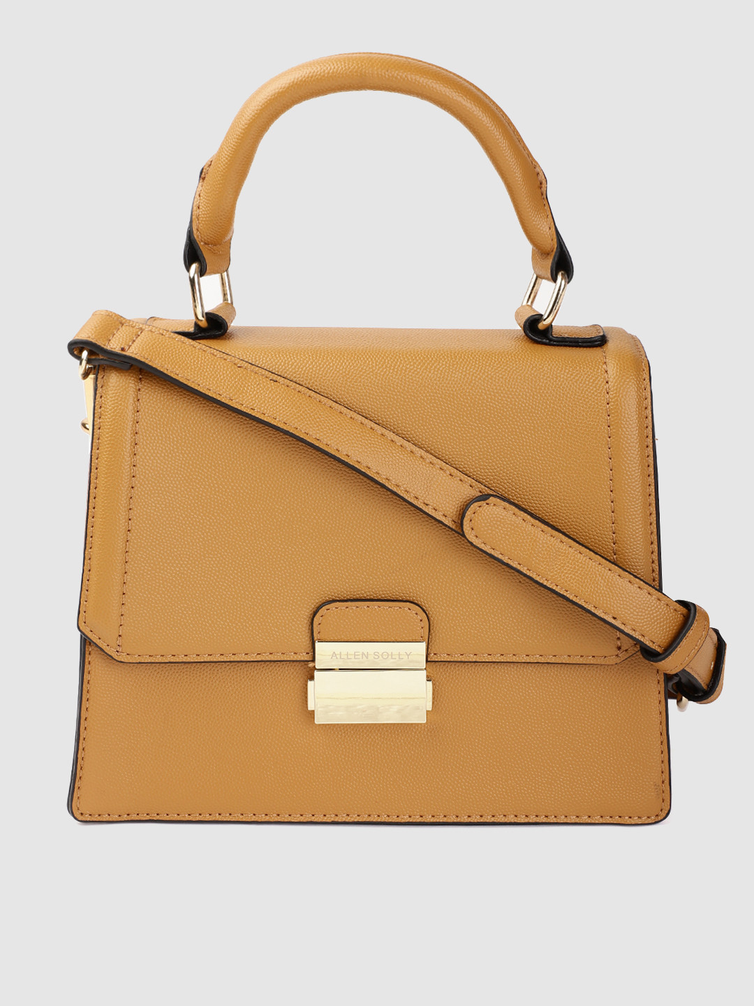 Buy Allen Solly Mustard Yellow Textured Structured Satchel With