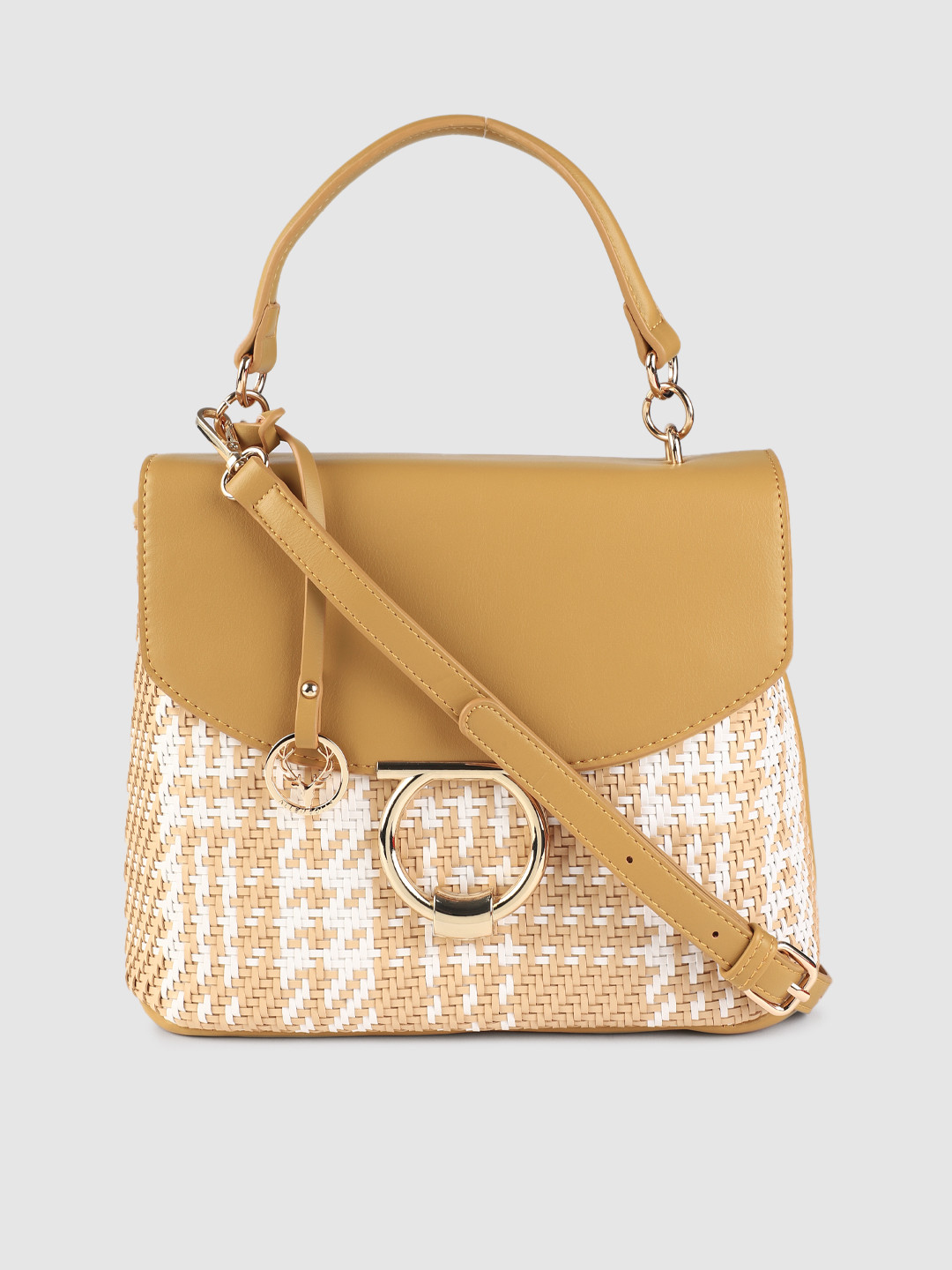 Buy Allen Solly Mustard Yellow Woven Design Structured Satchel