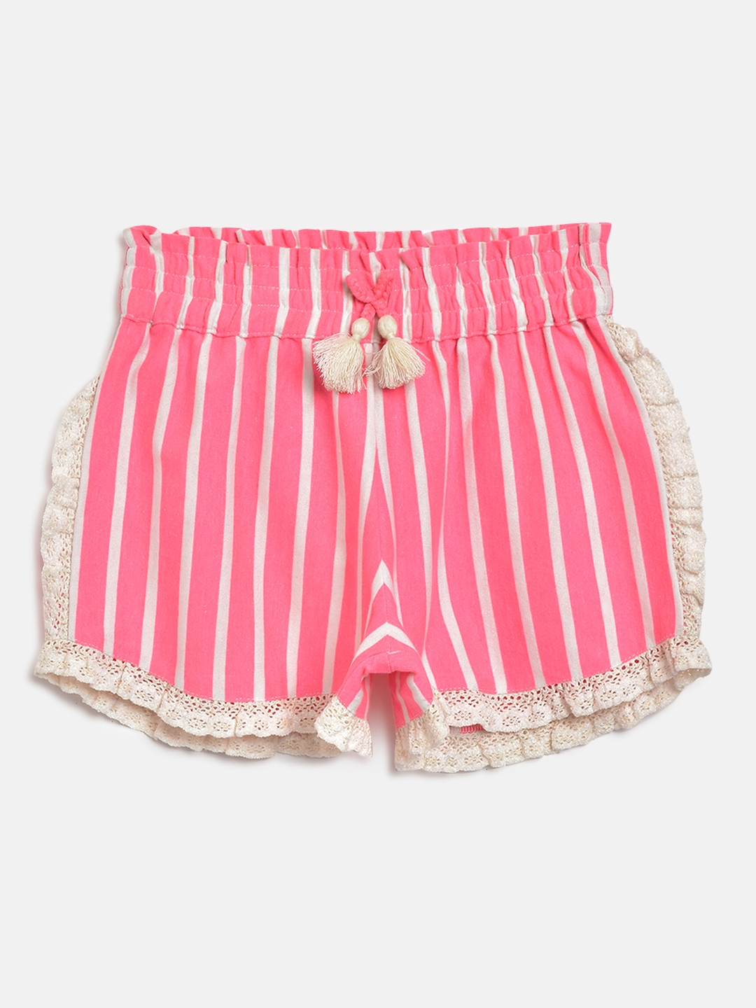 Buy Cherry Crumble Girls Pink Striped Mid Rise Regular Lace & Tasselled ...