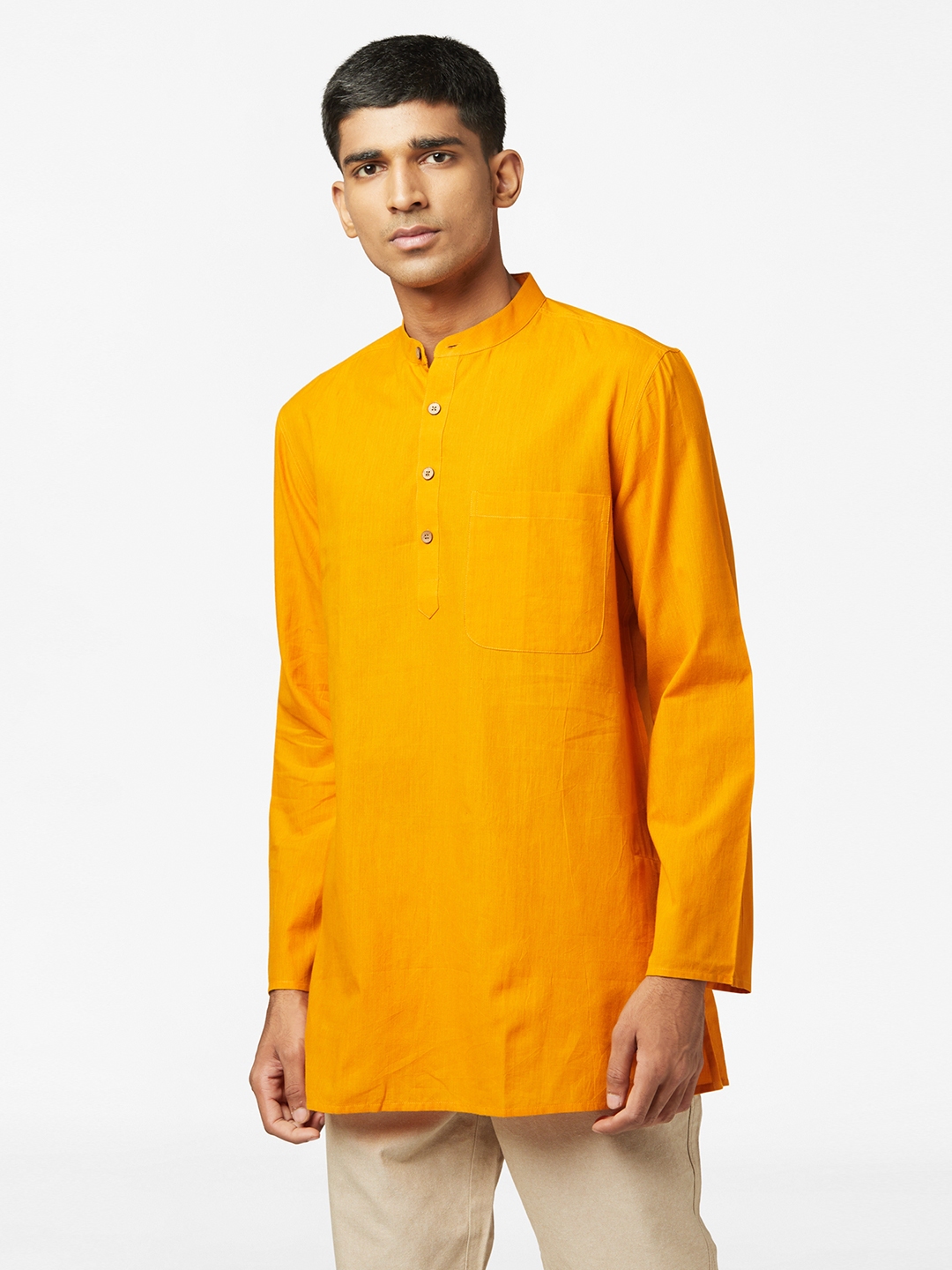 Buy Fabindia Men Mustard Yellow Solid Cotton Kurta Kurtas for Men 14175034 Myntra