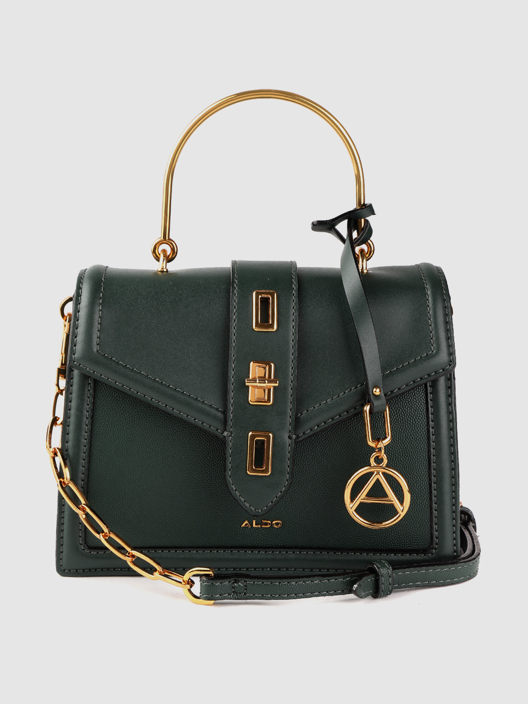 Buy ALDO Dark Green Solid Structured Satchel Handbags for Women