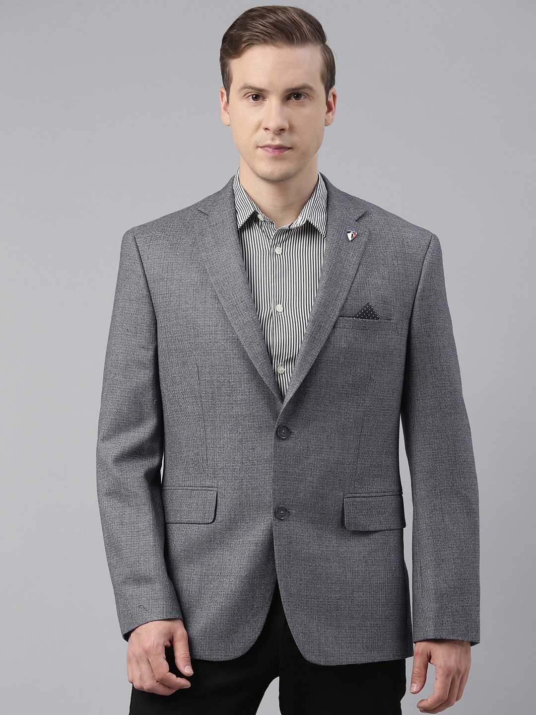 Buy Theme Men Charcoal Grey Slim Fit Solid Pure Wool Single Breasted