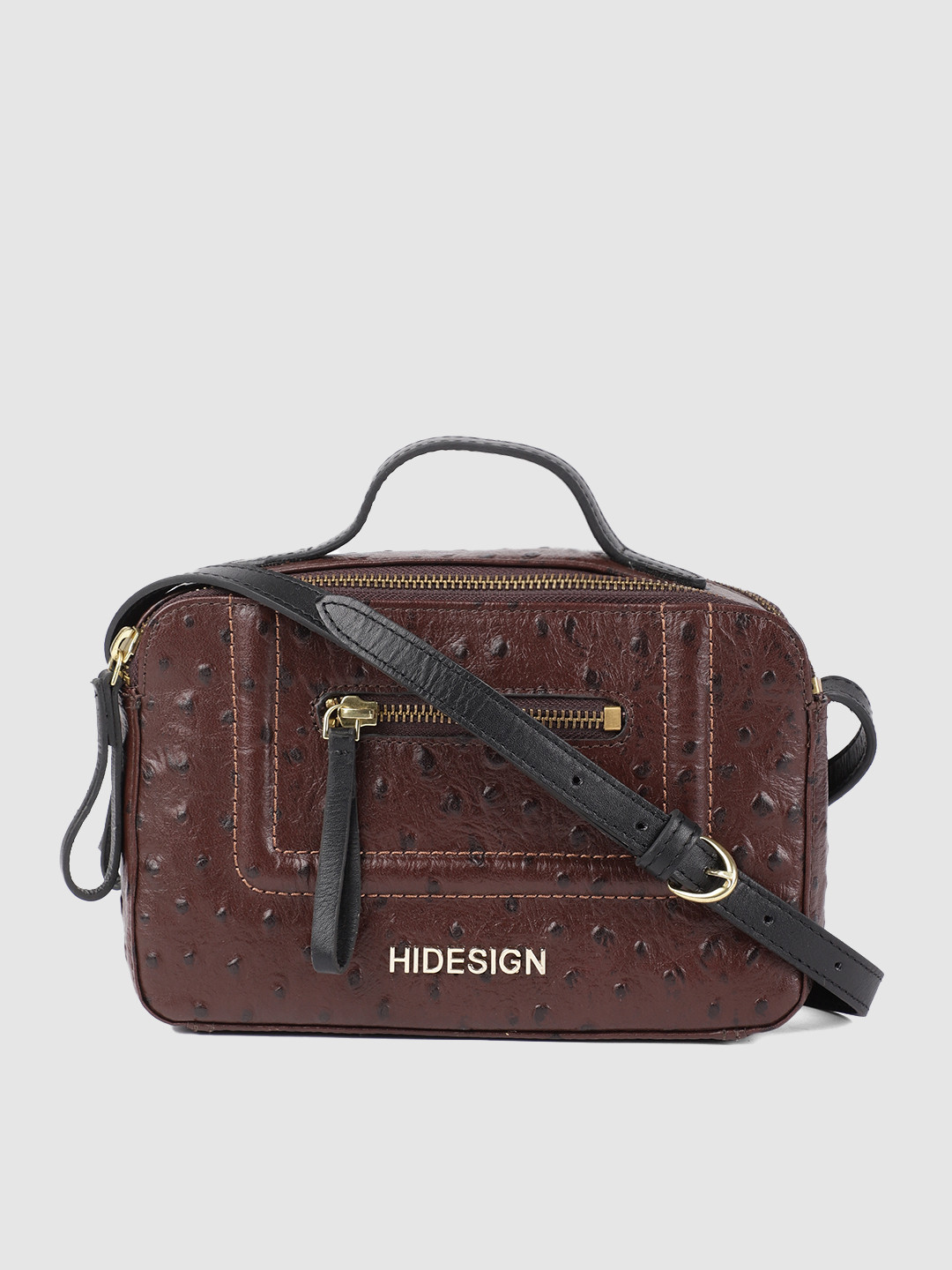 Buy Hidesign Brown Geometric EE ASPEN Embossed Leather Satchel