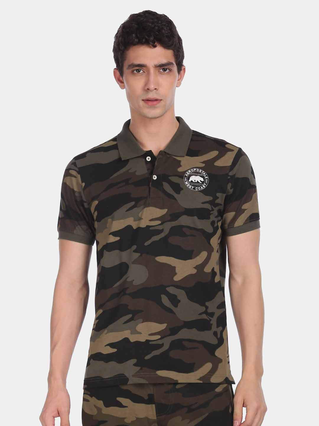 Buy Aeropostale Men Green Camouflage Printed Polo Collar T Shirt