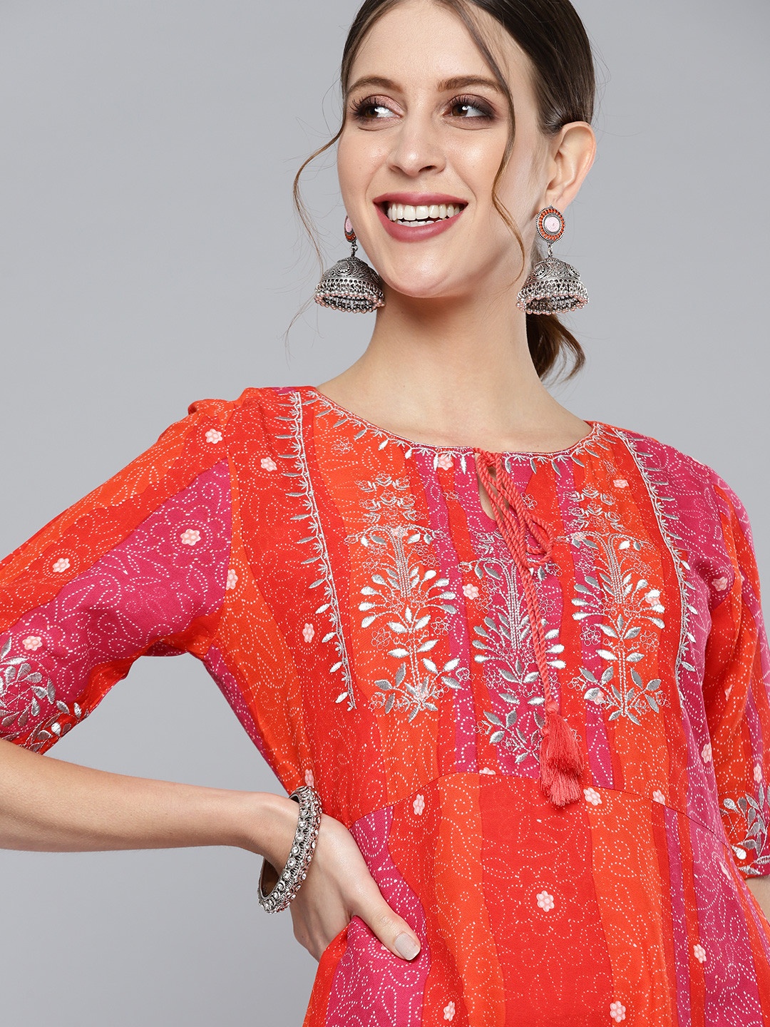 Women's Orange Viscose Rayon Embroidered Straight Kurta Pant With Dupatta