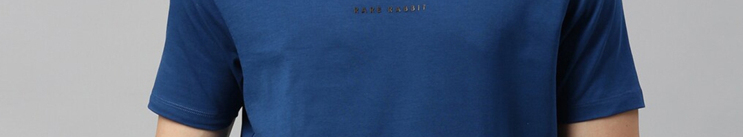 Buy RARE RABBIT Men Blue Pure Cotton Solid Round Neck Pure Cotton T ...