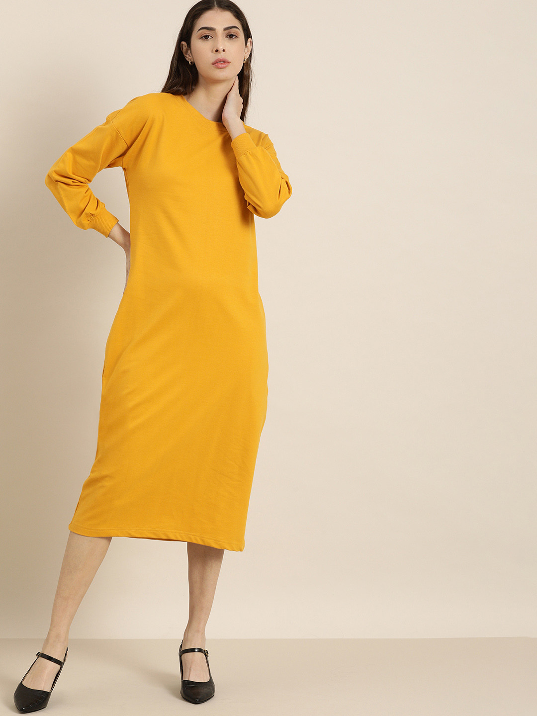 Buy DILLINGER Mustard Yellow Drop Shoulder Jumper Dress Dresses for