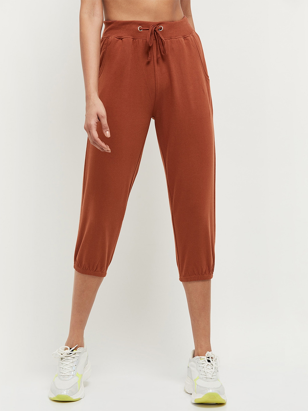 Buy Max Women Brown Solid Regular Fit Cotton Capris Capris for Women