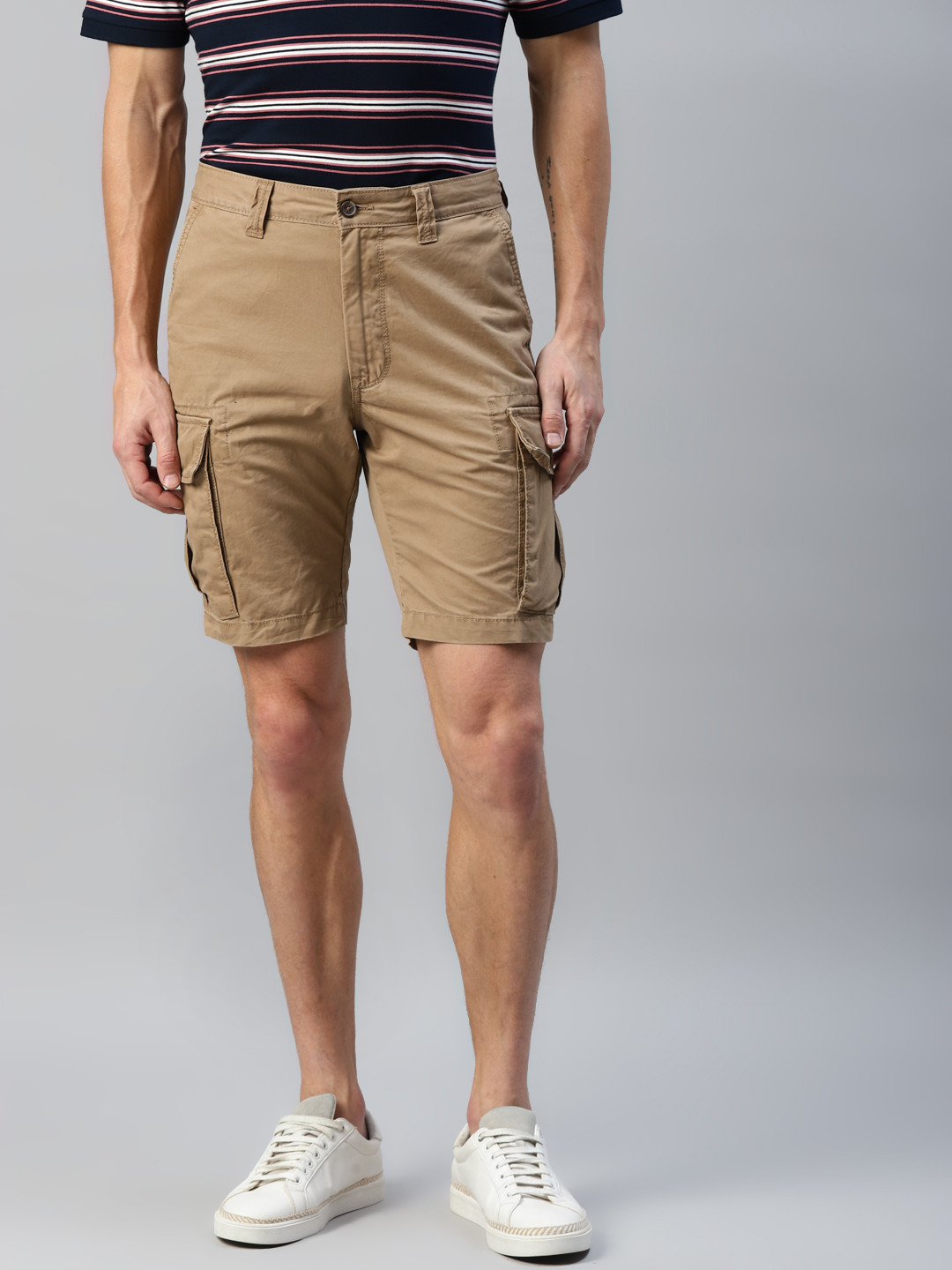 Buy Marks & Spencer Men Beige Solid Cotton Cargo Shorts Shorts for