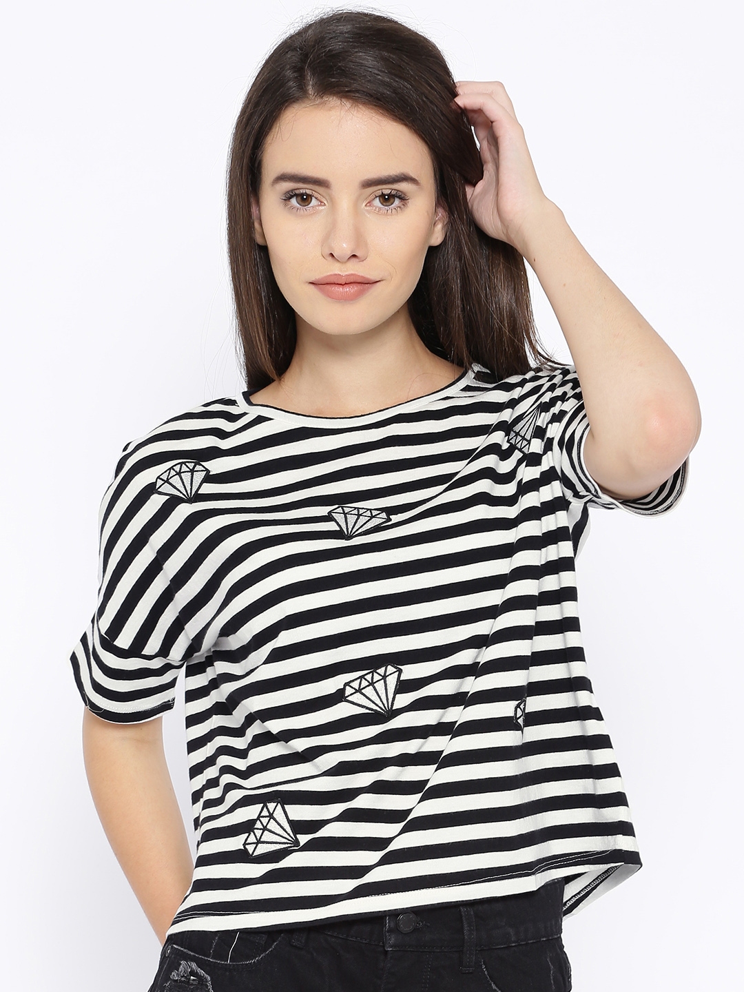 Buy ONLY Black & White Striped T Shirt - Tshirts for Women 1420065 | Myntra