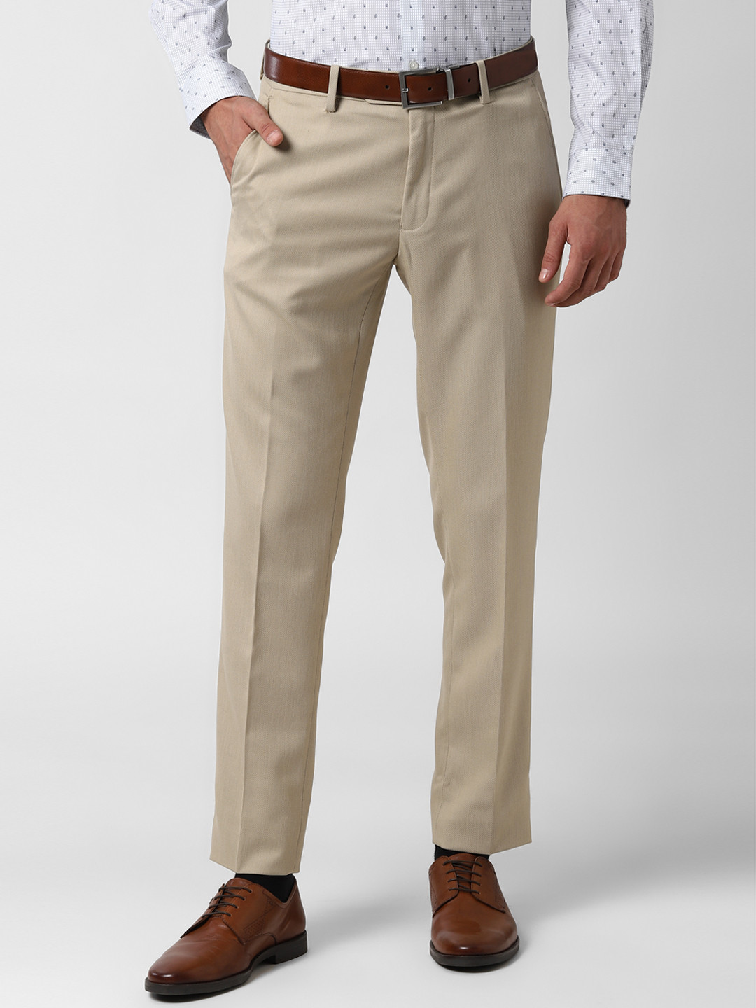 Buy Peter England Men Beige Slim Fit Formal Trousers Trousers for Men