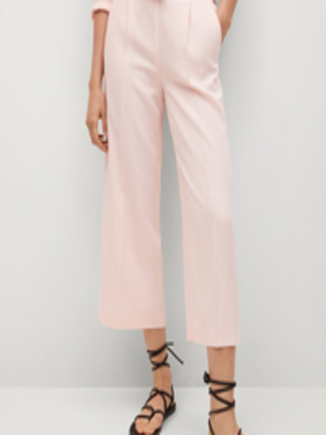Buy MANGO Women Pink Solid Pleated Culottes Trousers - Trousers for ...