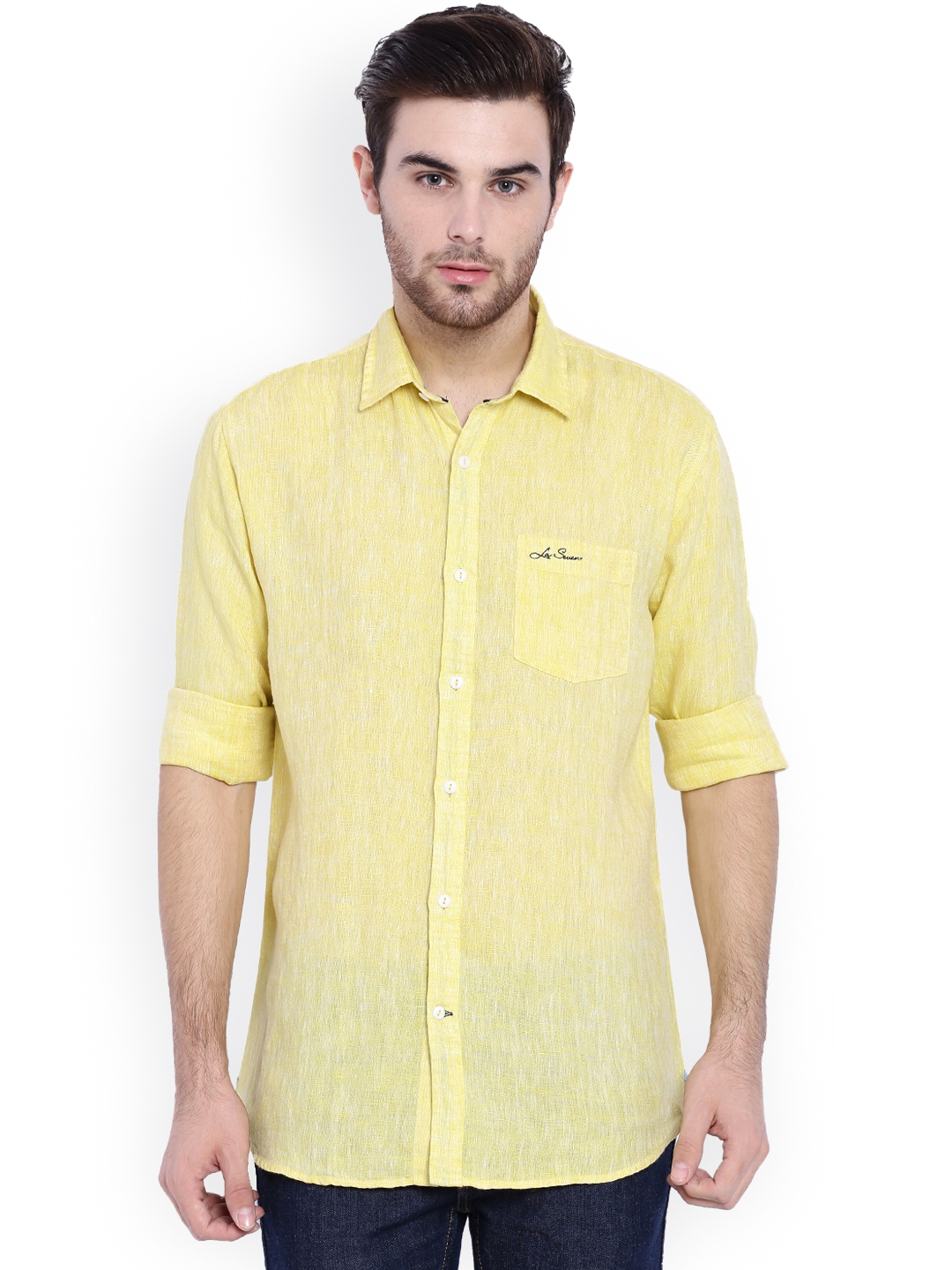 Buy L.A. SEVEN Yellow Linen Slim Fit Casual Shirt - Shirts for Men ...