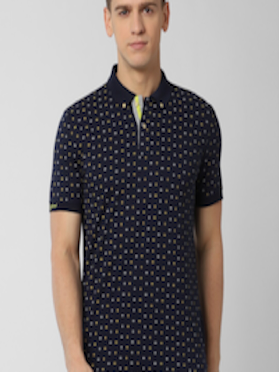 Buy Peter England Casuals Men Navy Blue Printed Mandarin Collar T Shirt ...