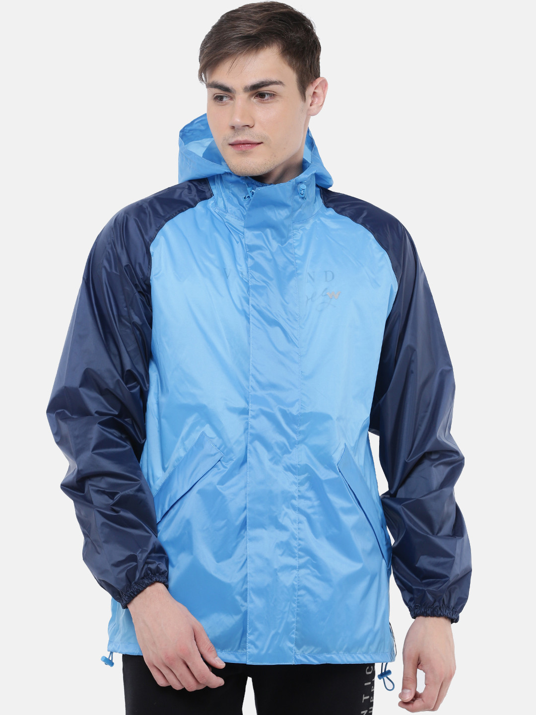 Buy Wildcraft Men Blue & Navy Blue Solid Hooded Rain Jacket Rain Jacket for Men 14218908 Myntra