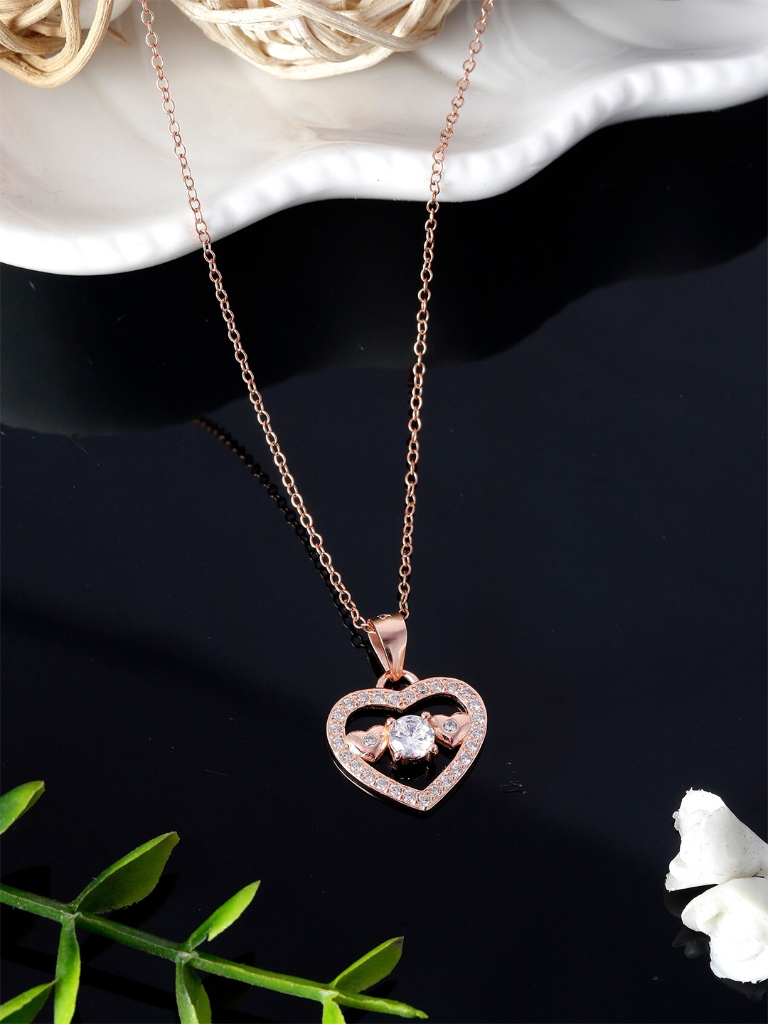 Buy GIVA 925 Sterling Silver Rose Gold Plated Love Heart Pendant With ...