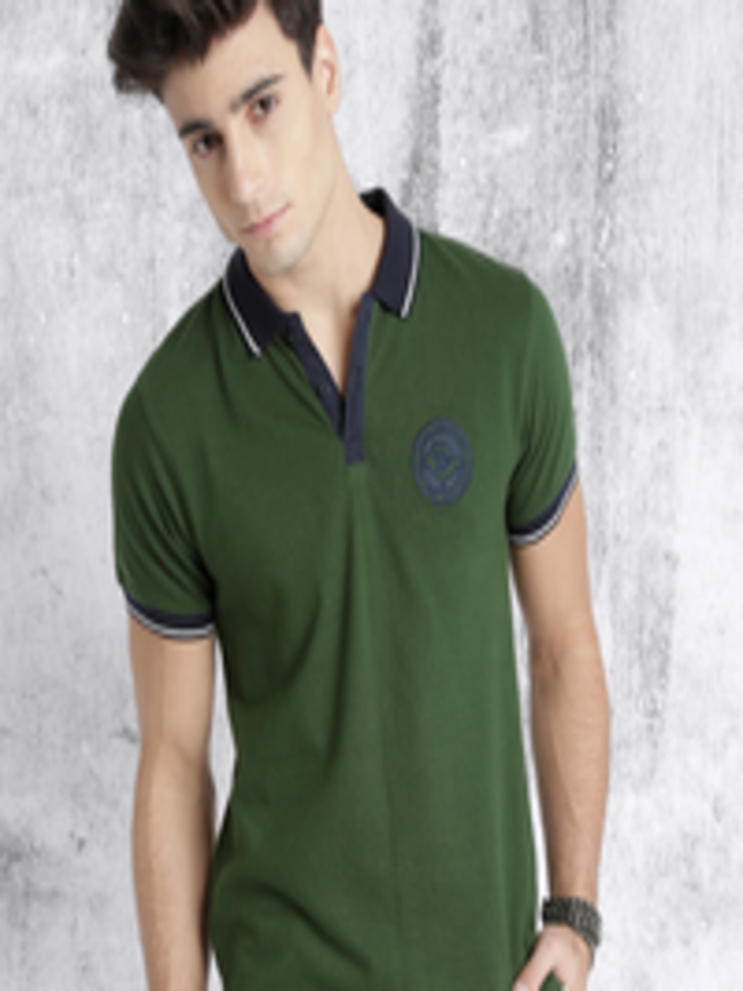 Buy Roadster Men Green Solid Polo Collar Pure Cotton T Shirt - Tshirts ...