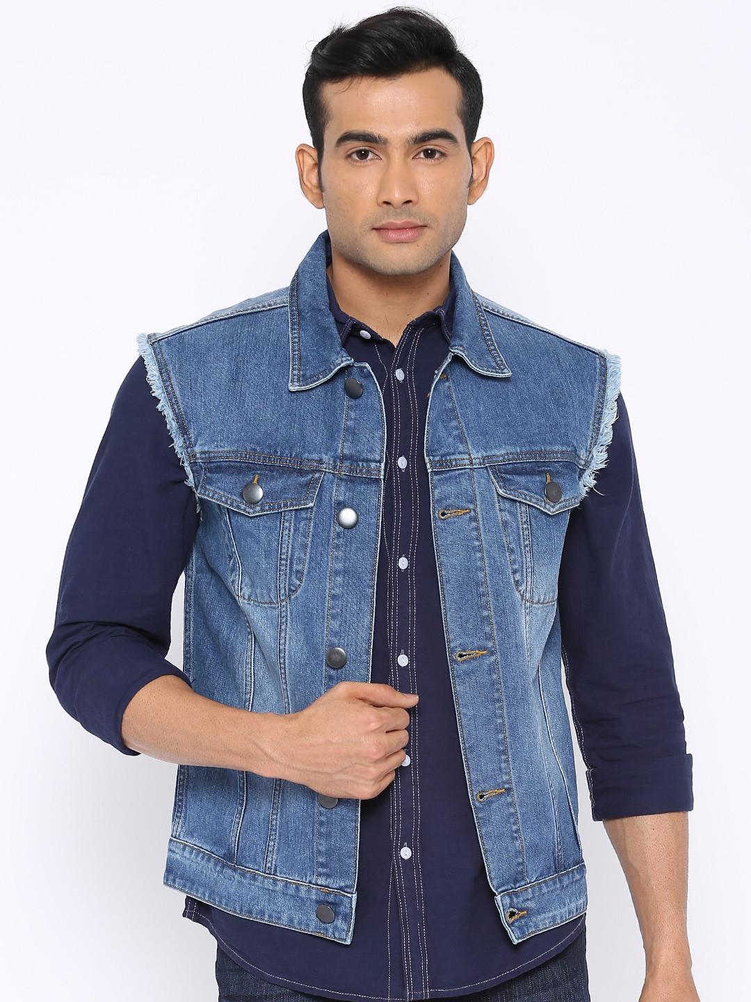 Denim sleeveless jacket mens clearance