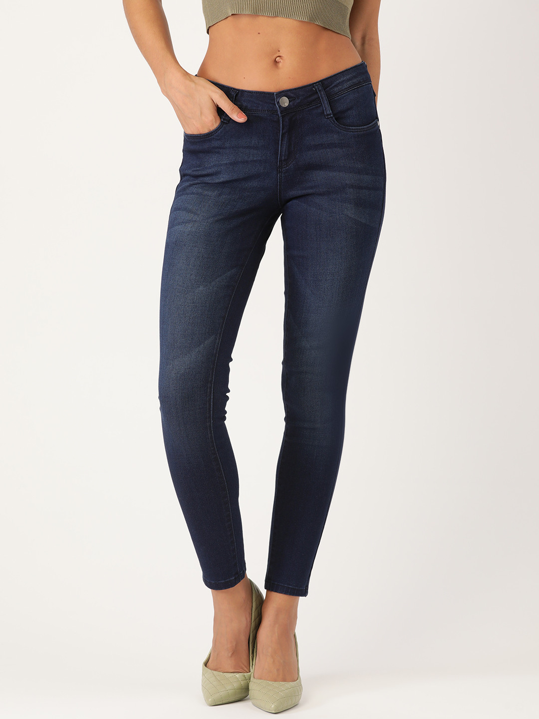 Buy AND Women Navy Blue Solid Skinny Fit Stretchable Jeans Jeans for