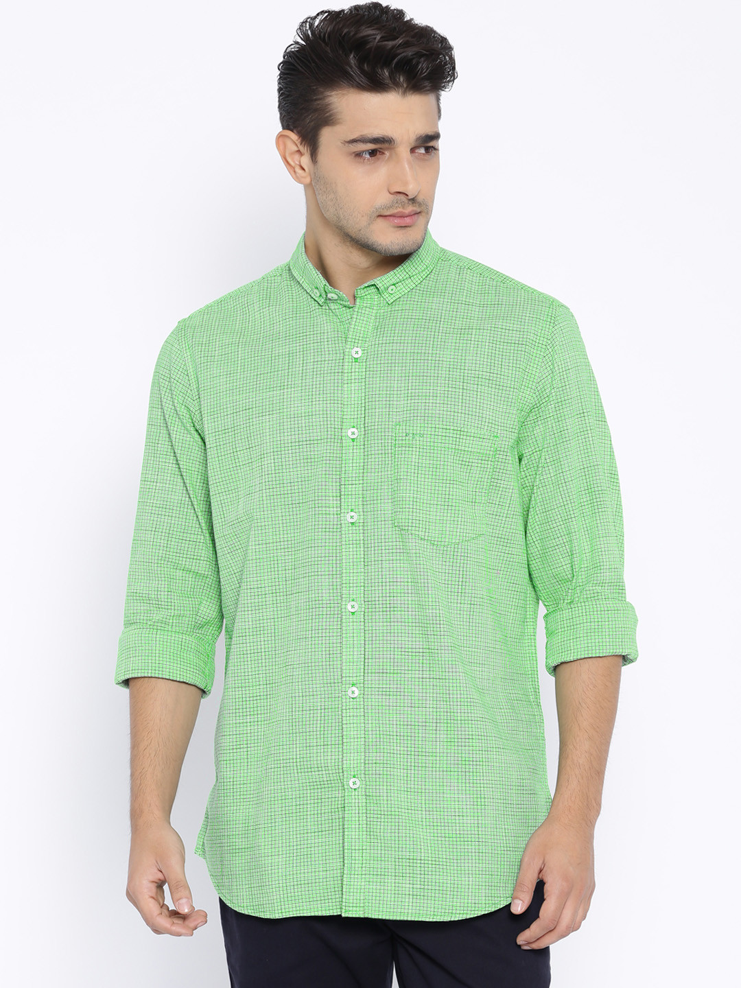 Buy ColorPlus Men Green Checked Tailored Fit Casual Shirt Shirts for