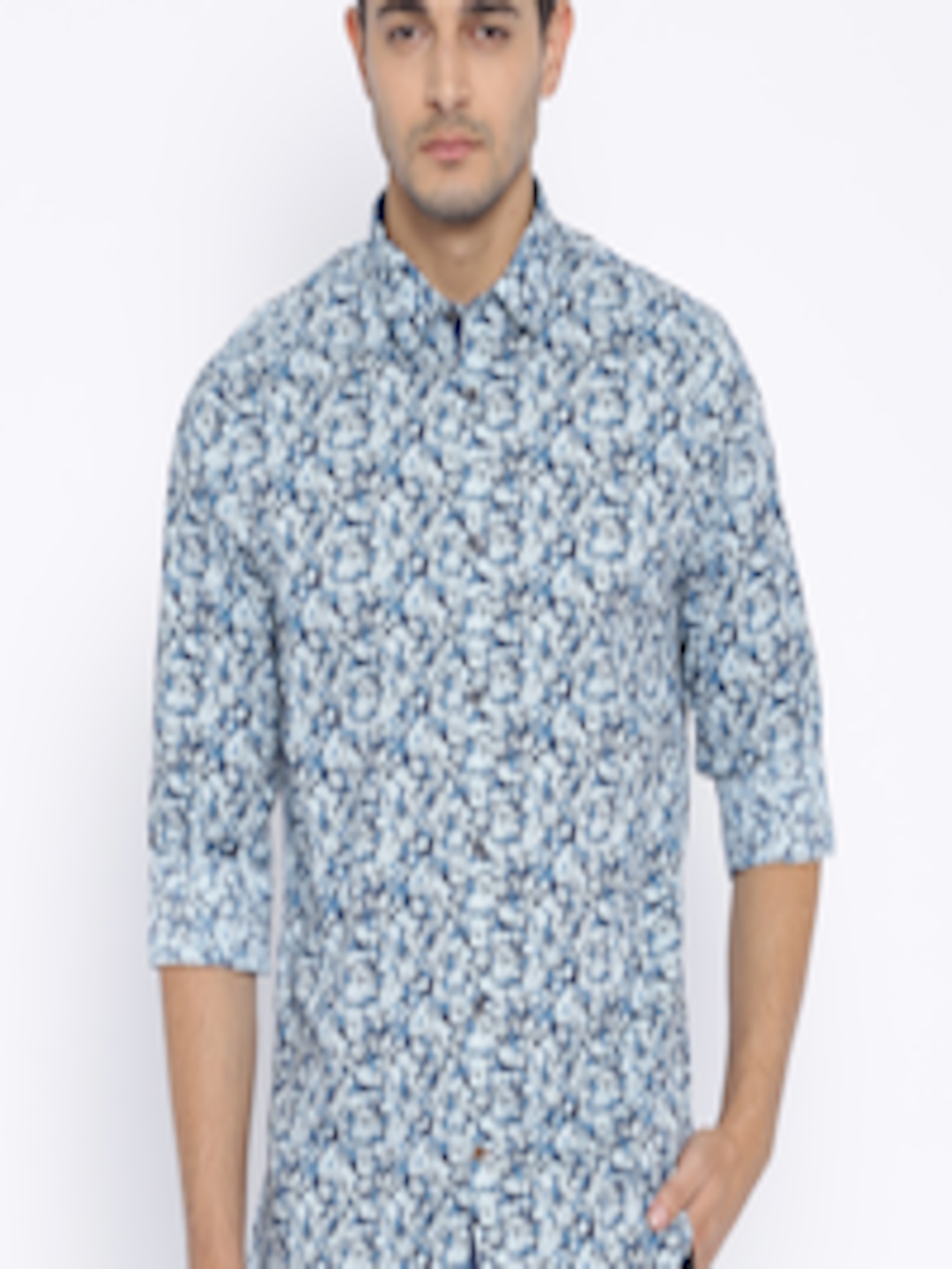 Buy ColorPlus Men Blue Floral Print Contemporary Fit Casual Shirt ...