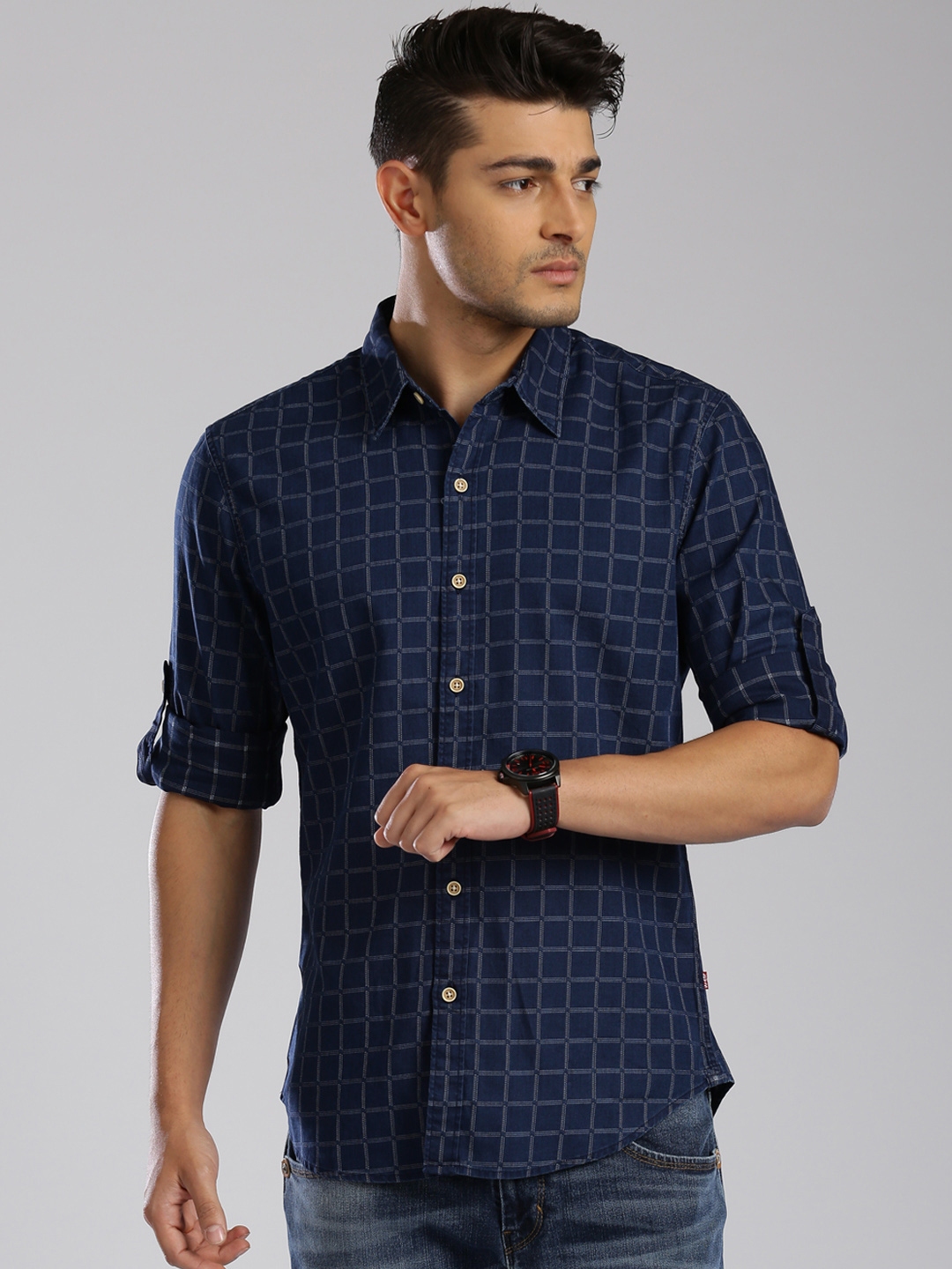 Buy Levi's Navy Checked Slim Fit Casual Shirt - Shirts for Men 1424108 ...