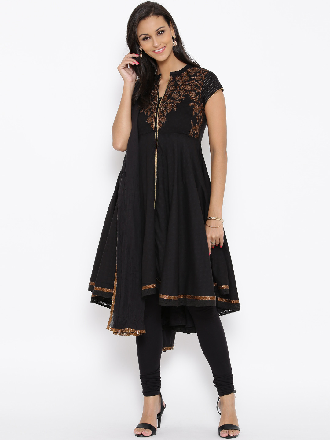 Buy BIBA Black Embroidered Anarkali Churidar Kurta With Dupatta Kurta