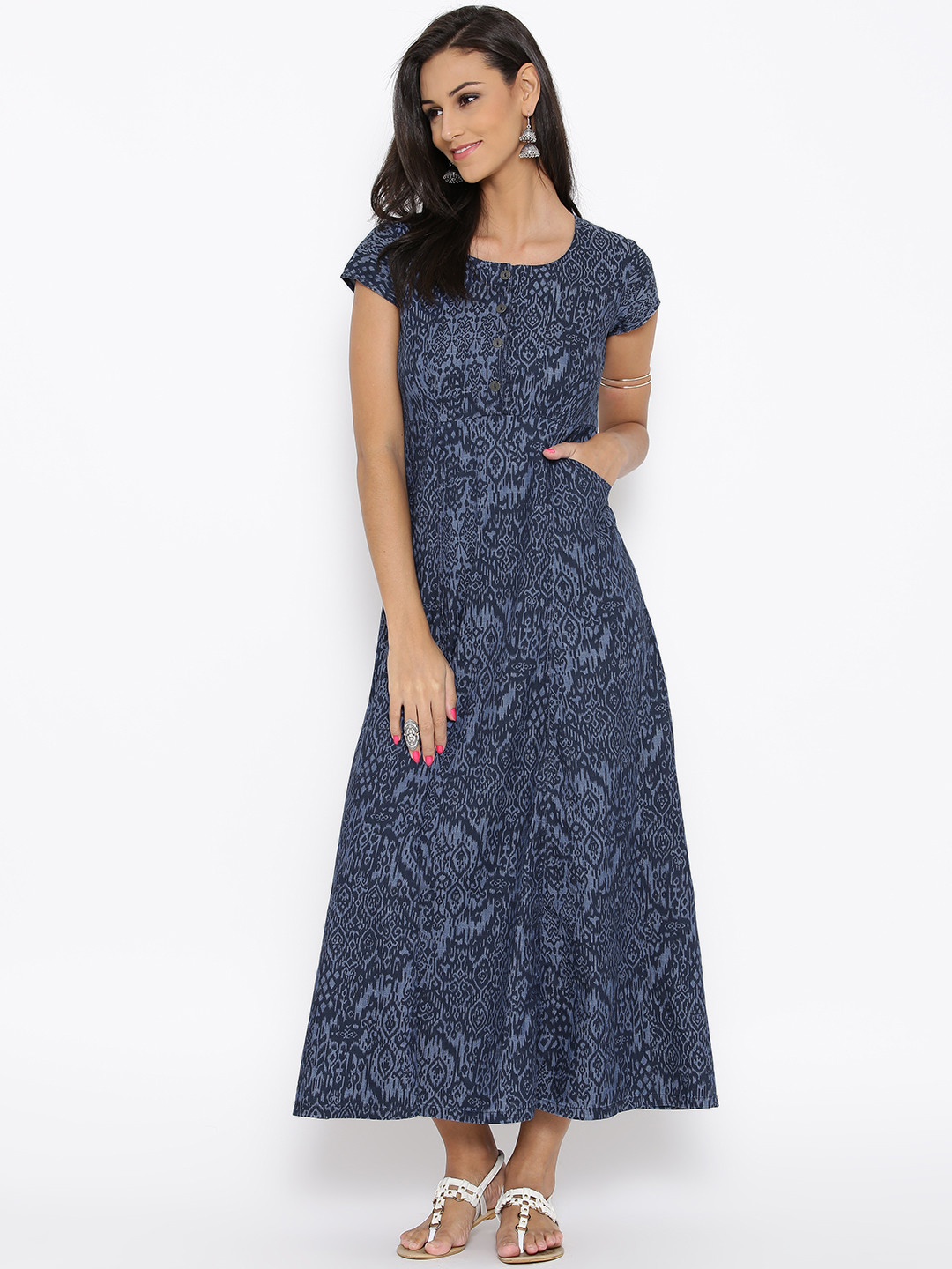 Buy BIBA Blue Printed Denim Maxi Dress Dresses for Women 1424369 Myntra