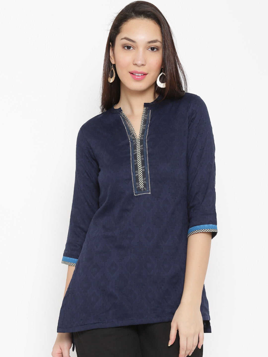 Buy Biba Navy Patterned Pure Cotton Kurti Kurtis for Women 1424436