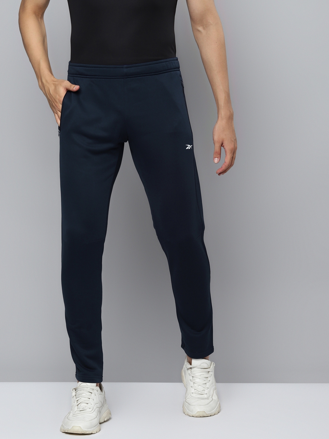 Buy Reebok Men Navy Blue Solid FON BAS Slim Fit Track Pants - Track ...