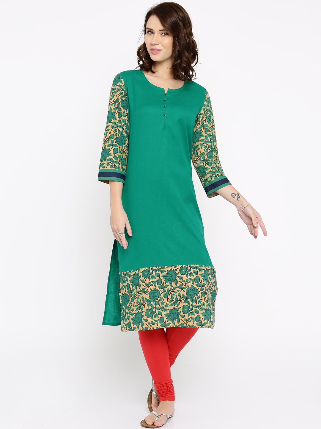 Buy Anouk Women Green Solid A Line Kurta - Kurtas for Women 1425446 ...