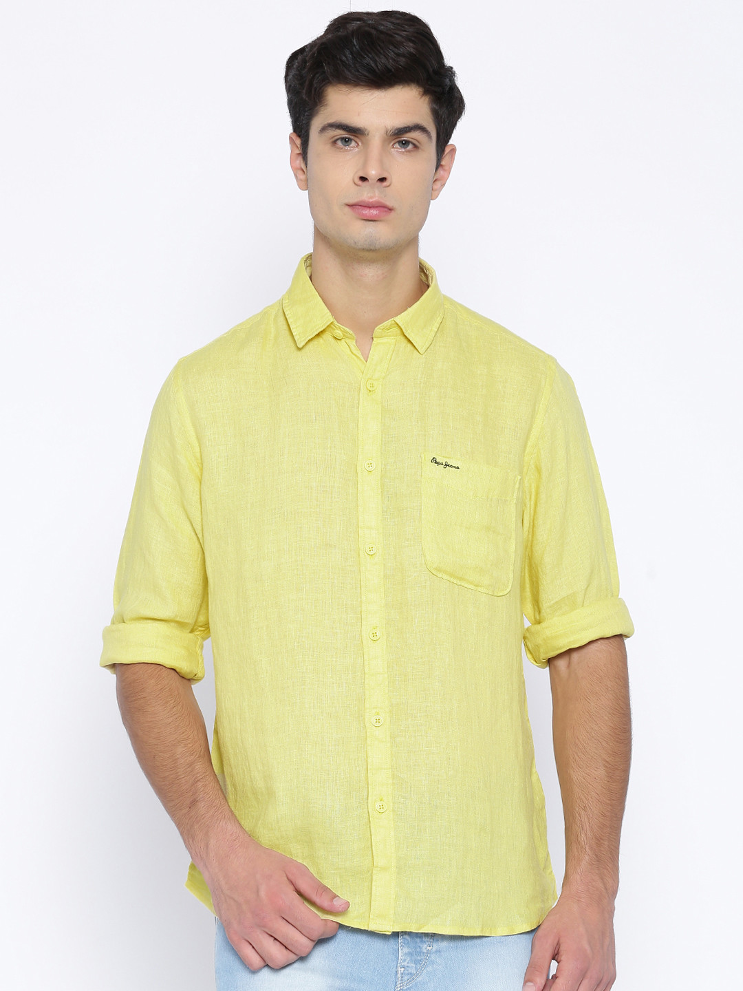 Buy Pepe Jeans Men Yellow Linen Semi Fit Casual Shirt Shirts for Men