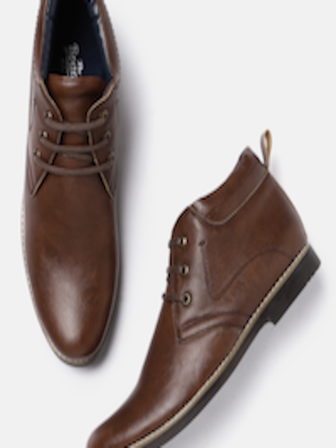 Roadster Men Brown Solid Synthetic Leather Mid-Top Flat Boots