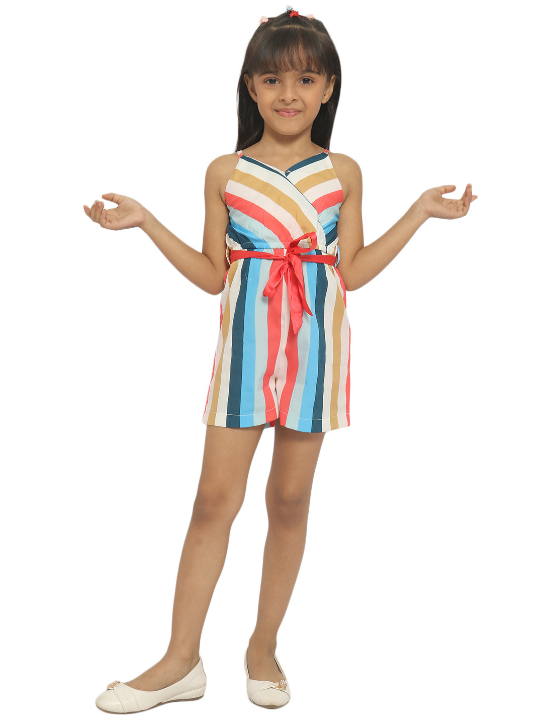 Natilene Girls Abstract Printed Casual Playsuit With Waist Tie-Ups main image 1