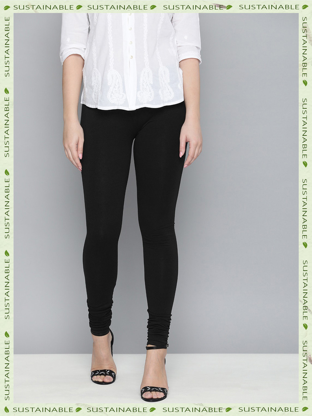 Buy HERE&NOW Women Black Solid Churidar Length Leggings Leggings for