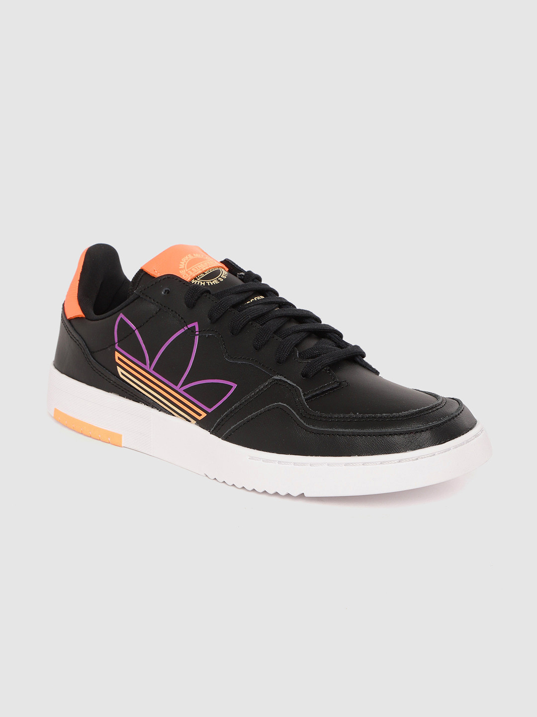 Buy ADIDAS Originals Men Black & Purple Brand Logo Print Leather